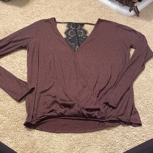 Daytrip Brown V-Neck Lace Back Blouse